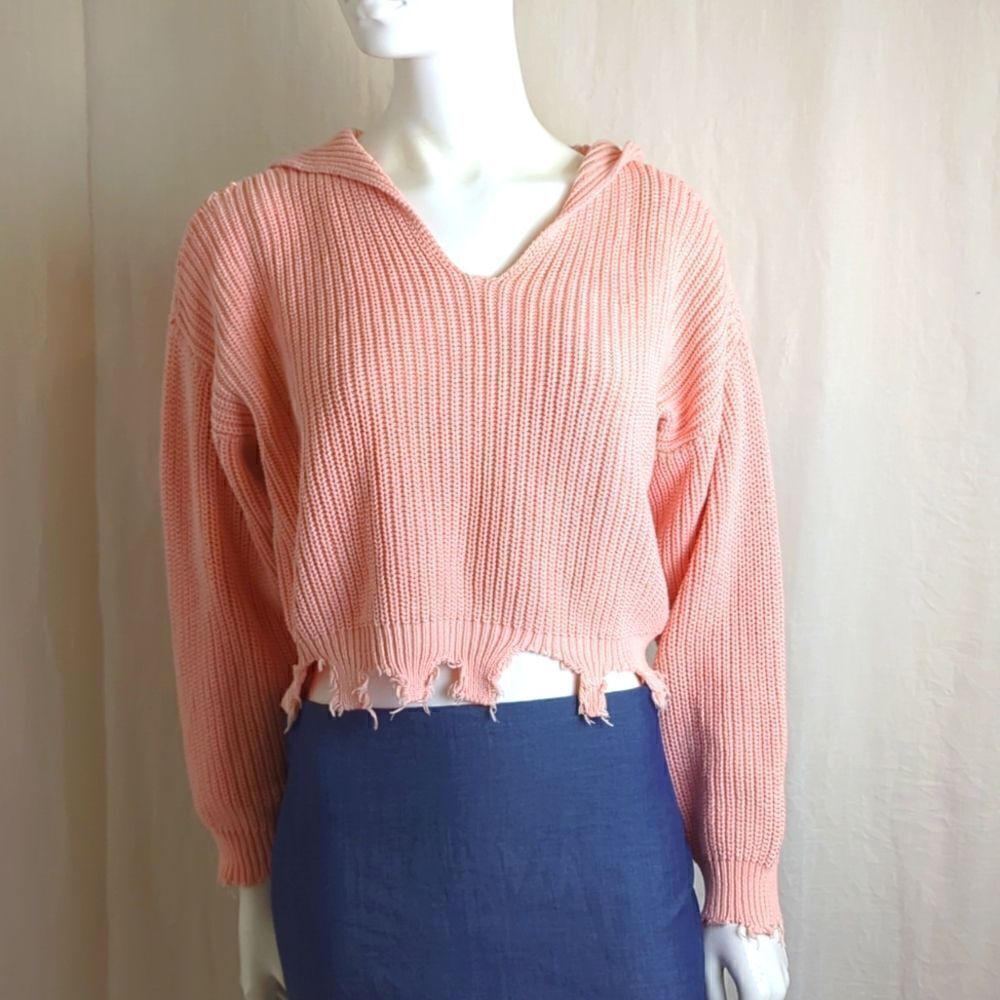Cropped Sweater Size Small Chunky Knit Oversized Pullover  Apricot